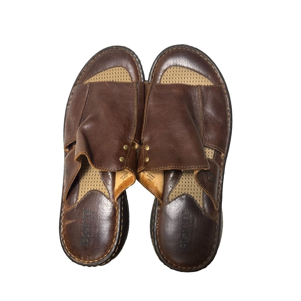 Born Men’s 14M Brown Leather Slide Sandals Comfort Cushioned Slip On